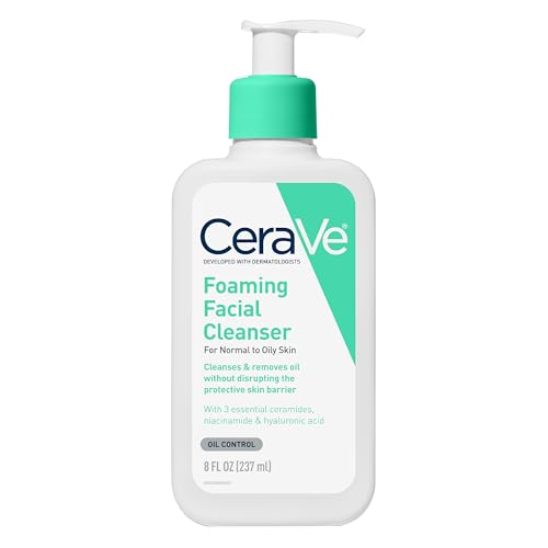 CeraVe Foaming Facial Cleanser, Daily Face Wash for Oily Skin with Hyaluronic Acid, Ceramides, and Niacinamide, Fragrance Free Paraben Free, 12 Fluid Ounce
