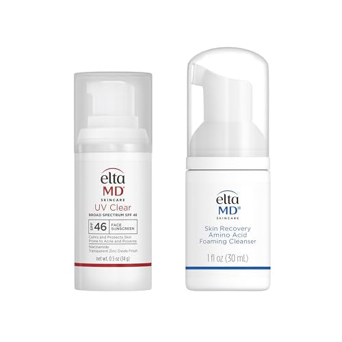 Bundle of EltaMD UV Clear Face Sunscreen SPF 46, Oil Free Sunscreen, 0.5 oz + EltaMD Skin Recovery Amino Acid Foaming Facial Cleanser, 1.0 Fl Oz