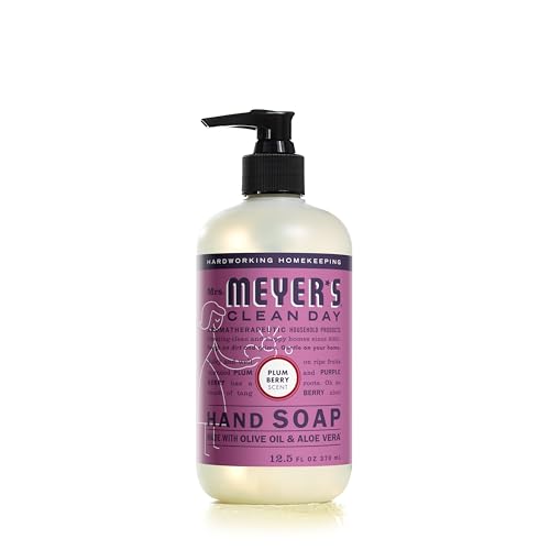 MRS. MEYER'S CLEAN DAY Liquid Hand Soap, Cruelty Free and Biodegradable Hand Wash Formula Made with Essential Oils, Plum Berry Scent, 12.5 oz - Pack of 6