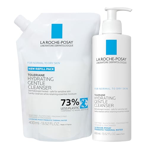 La Roche-Posay Toleriane Hydrating Gentle Face Cleanser & Refill, Hydrating Facial Cleanser With Niacinamide + Ceramides, Daily Face Wash For Dry Skin To Normal Skin