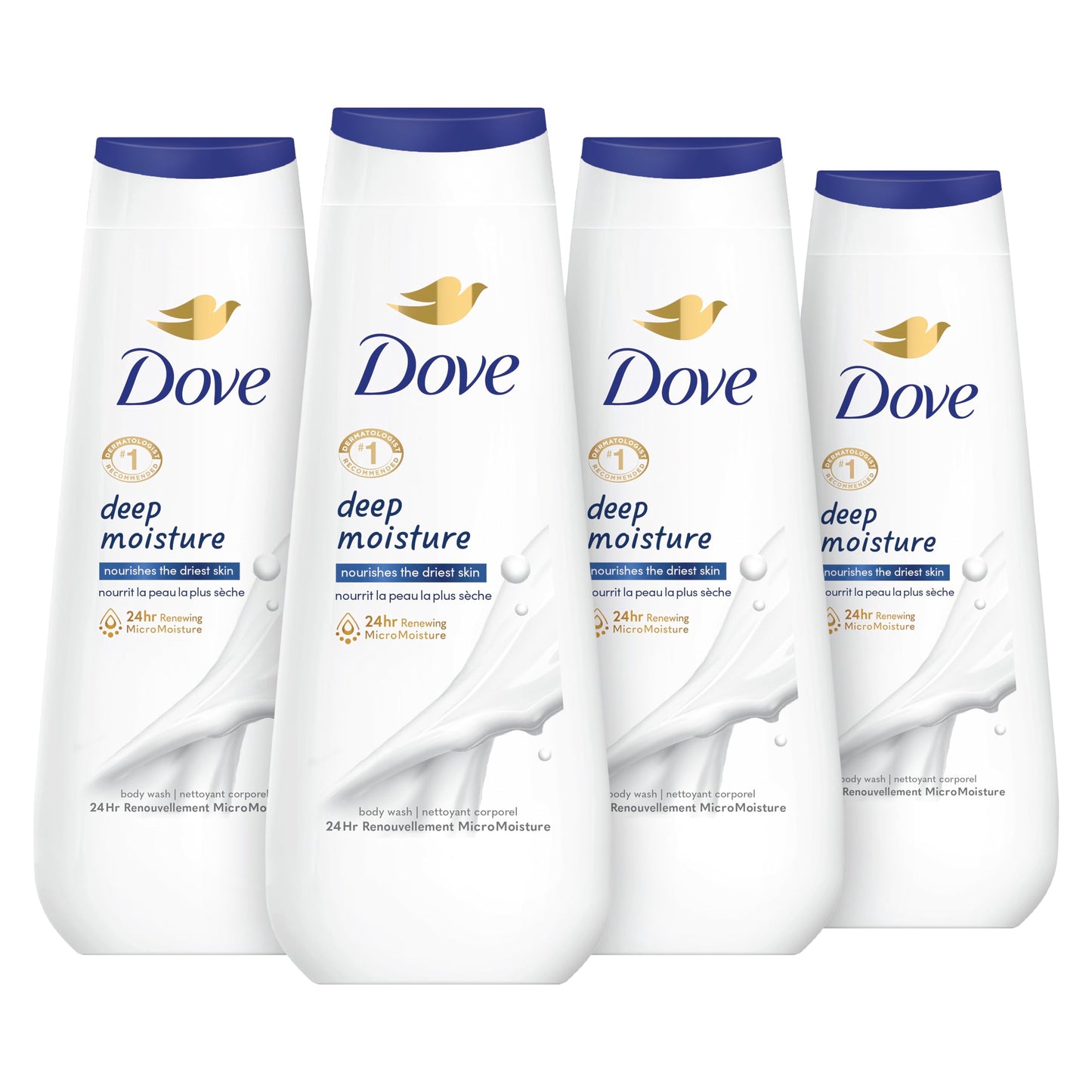 Dove Body Wash with Natural Nourishers for Instantly Soft Skin and Lasting Nourishment Deep Moisture Cleanser That Effectively Washes Away Bacteria While Nourishing Your Skin 20 oz (Pack of 4)